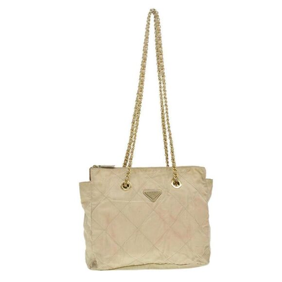 PRADA Chain Shoulder Bag Nylon Beige - Picture 1 of 15